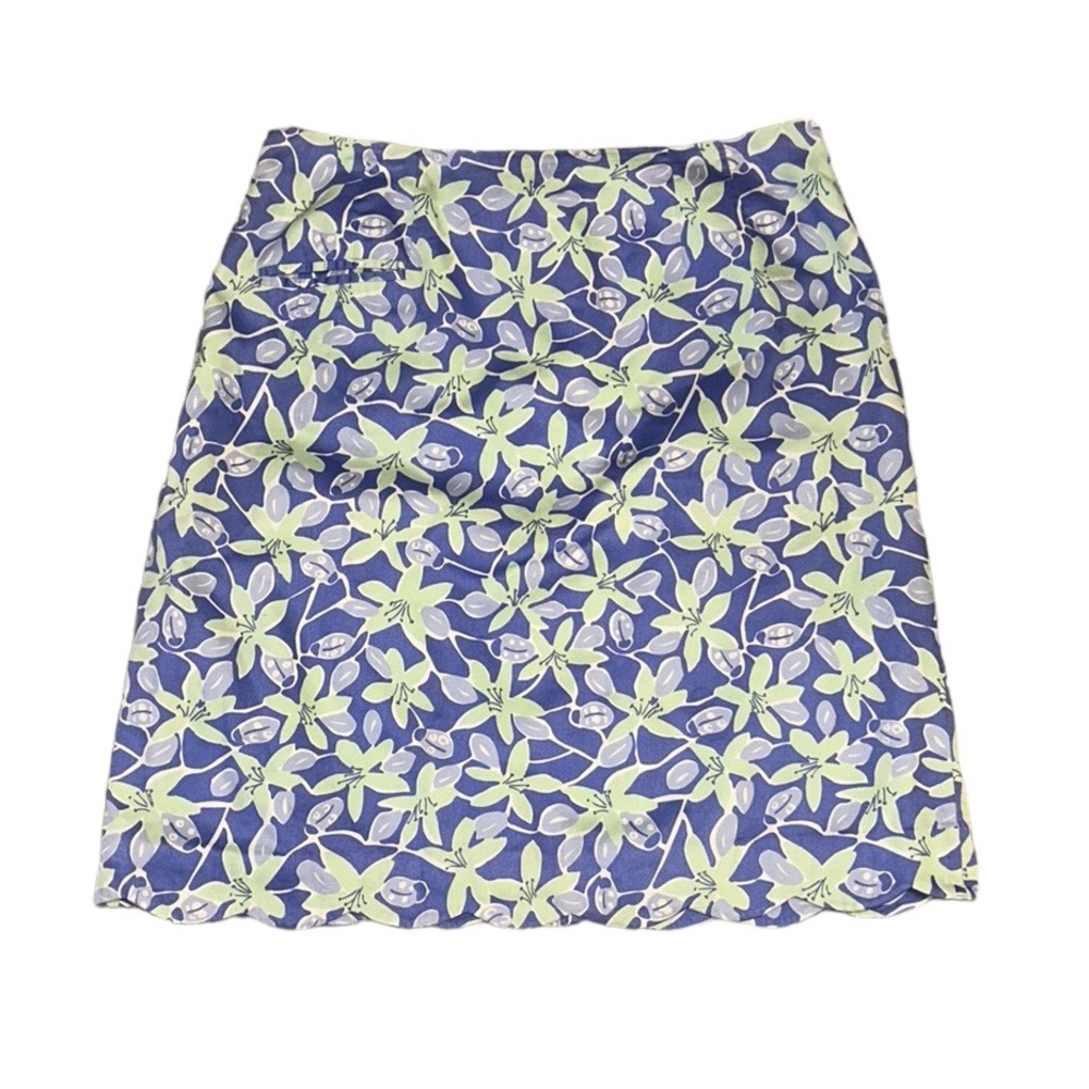 Lilly Pulitzer Vintage Purple & Green Floral Ladybug Print Scalloped Skirt - 12